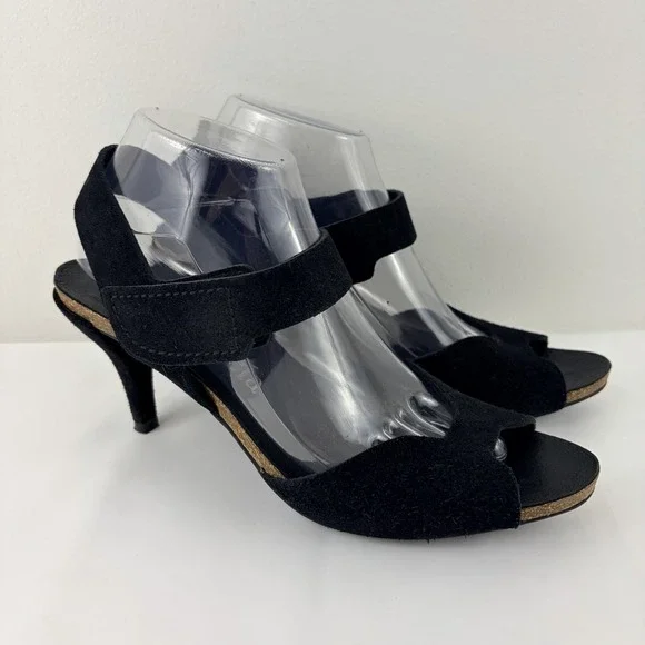 Pedro Garcia Black Suede Heels Sandals Womens EU 40 US 9 Ankle Strap Chic - Picture 1 of 10